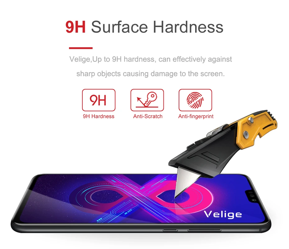 Velige 9H закаленное стекло для Huawei Honor 8X Honor8X 8 X ультратонкая Защитная стеклянная
