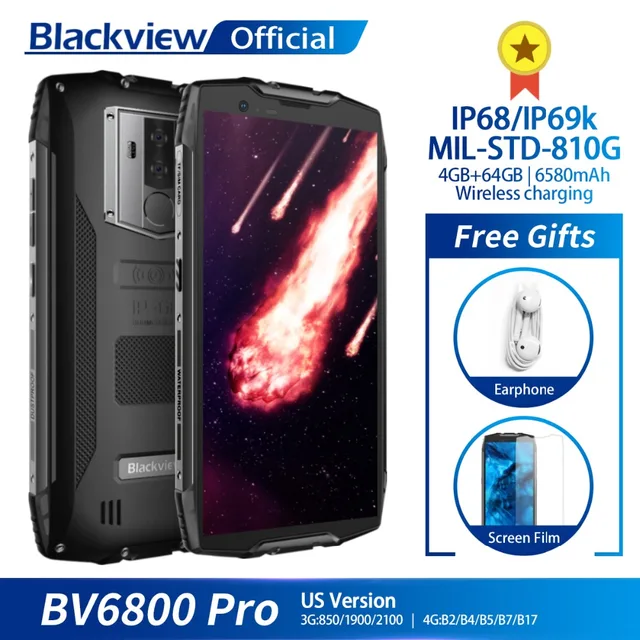 Blackview BV6800 Pro Android 8,0 мобильный телефон 5,7 "MT6750T Octa Core 4 ГБ + 64 ГБ 6580 мАч Беспроводной зарядное устройство NFC Водонепроницаемый смартфон