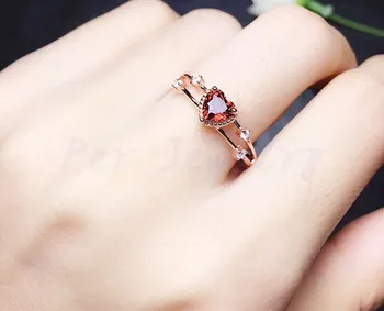 

Natural garnet ring Love heart style Real original garnet 925 sterling silver 1ct gemstone Fine handworked jewelry #H18061103