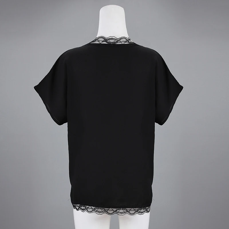 XL Women's Shirt 2019 Summer Sexy V-Neck Tops Women Casual Black Lace Patchwork Blouse Harajuku Tops Femme Blusas Shirt And Tops