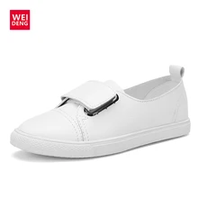 WeiDeng/ сезон; Женские однотонные Белые Повседневные балетки на плоской подошве; женские мокасины из натуральной кожи; Лоферы без застежки