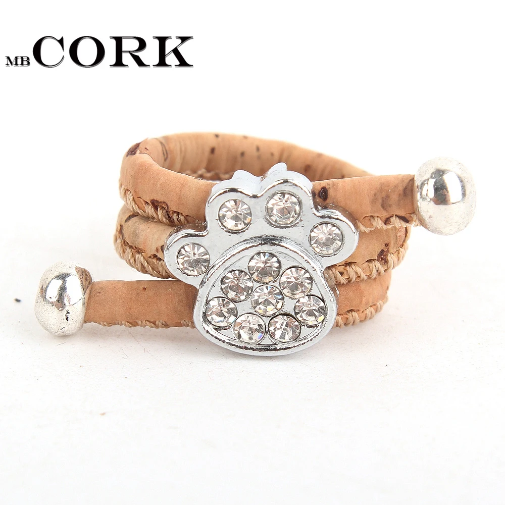 Натуральные пробковые Стразы собачья лапа кольцо античное серебряное винтажное