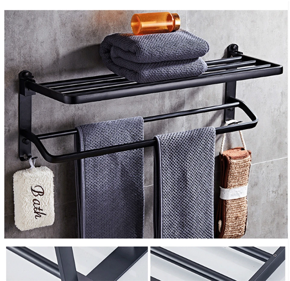 Eye Free Bathroom Accessories Black Towel Rack Hooks Shower Rack Corner Toilet Paper Holder Box Toilet Brush Towel Rails (4)