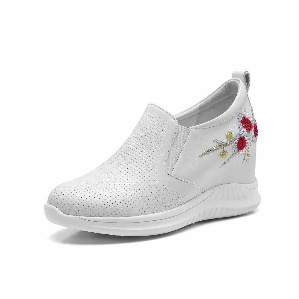 Vulkanisierte Hollow Sneaker Hollow Krazing Casual weiß Leder Topf Blumen black Runde Schuhe Schwarzes Plattform white Kappe Erhöht Stickerei Superstar Echtes Keil L01 zqOz14