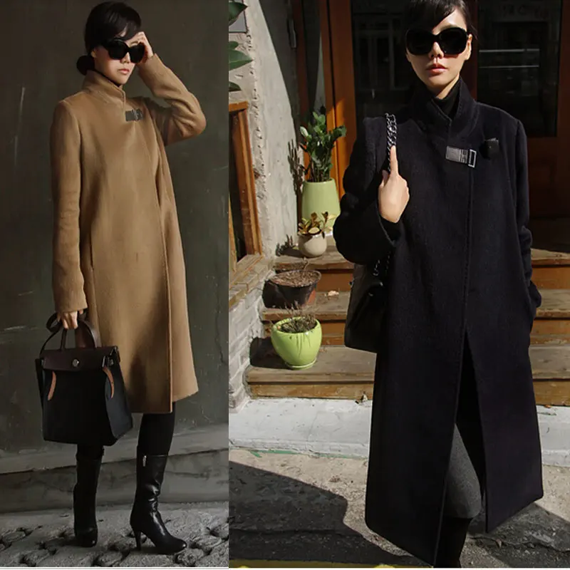 Trenchcoat Vrouwen 2017 Herfst Winter Lange Mode Slanke Maxi Overjas Vrouwelijke Bovenkleding Met Riem Plus Size Zwart