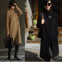 Wool Blend Coat Women 2016 Autumn Winter Long Fashion Slim New Brand Jacket Coat Female Outerwear With Belt Plus Size Black