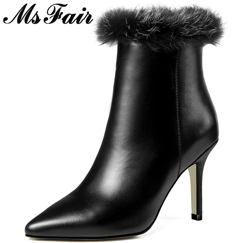 

MSFAIR Women Boots 2018 Fashion Pointed Toe High Heel Ankle Boots Women Shoes Stiletto heel Metal Zipper Boot Shoes For Girl