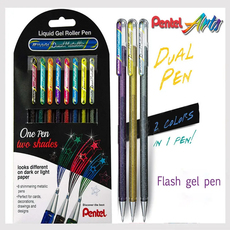 PENTEL Glitter Gel Color Butterfly Gel Pen Shiny Metal Two-color Monochrome K110 Painting Pen Color Ink 1.0 mm