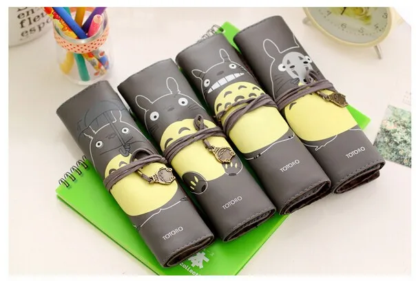 Best 100 piece DHL Creative Novelty MY Neighbor Totoro Rolling Simple Vintage Bandage Pen Case Pencil Box Bag Cosmetic Makeup Storage