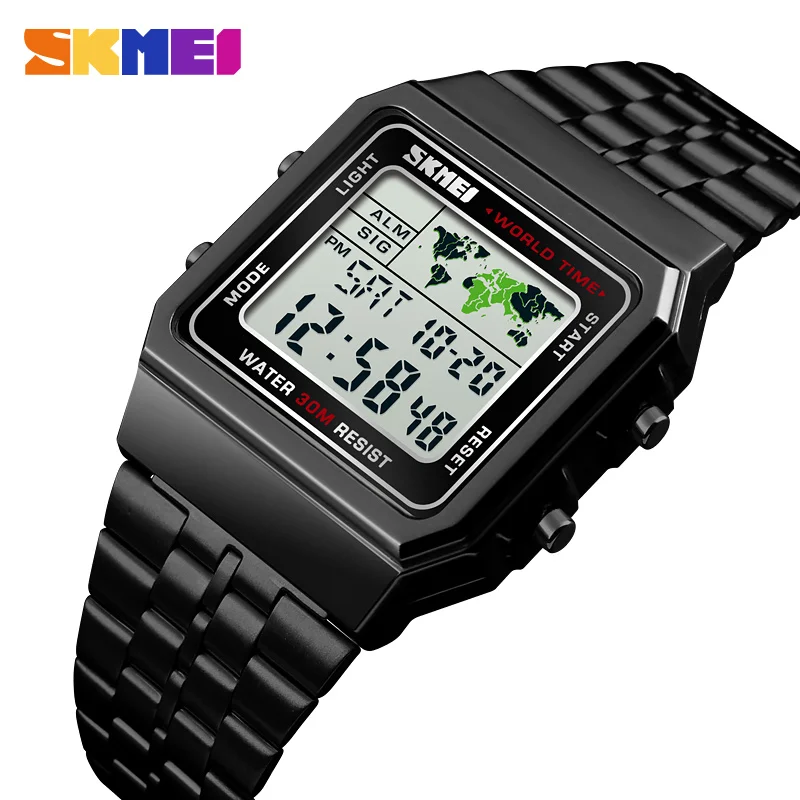 

SKMEI Top Luxury Fashion Sport Watch Men Alarm Clock 3Bar Waterproof Stainless Steel Strap Digital Watches reloj hombre