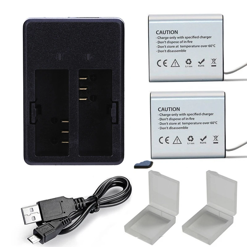 

new 2pcs 1350mah Battery with dual charger for Eken H9 H9R EKEN H8 H8R SJ4000 SJ5000 Gitup 2 Andoer Thieye Action Camera