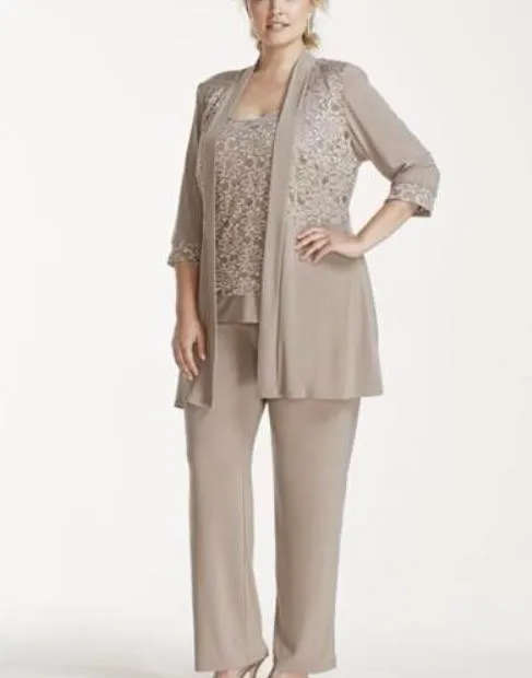 2016 three-Piece Lace and Chiffon Mother Of The Bride Pants suit Scoop Plus Size Formal Suit ZHP408 | Свадьбы и торжества