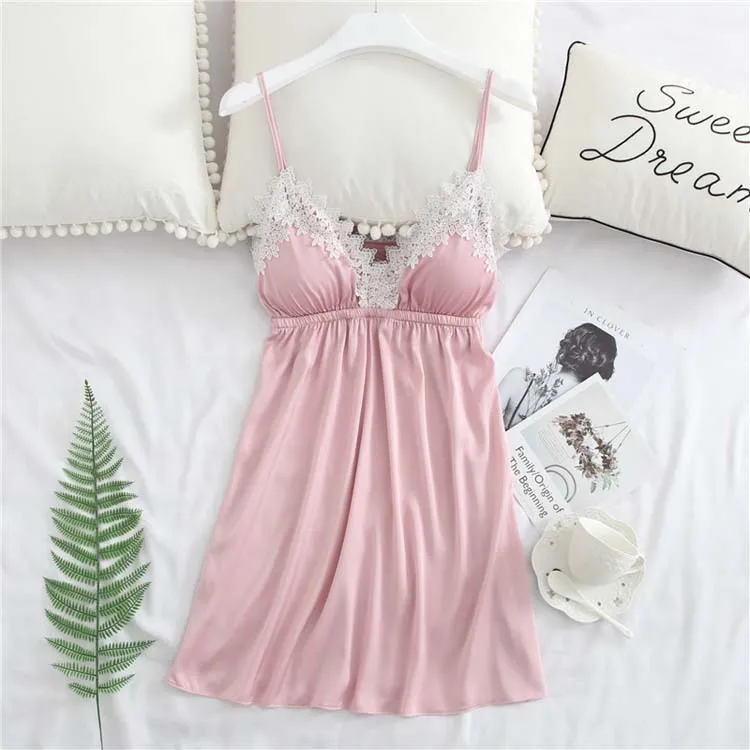 Queenral Women's Sleep Lounge Lingerie Nightgowns Sleepshirts Sleepwear Silk Stain Nightie Nightdress Sexy Homewear Night Gown  154