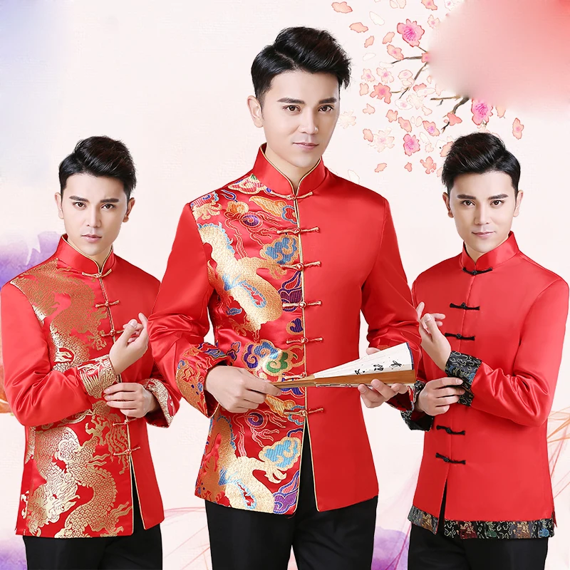

Traditional Men 's Chinese dress Groom dress Men cheongsam Tang jacket Tang Suit Vintage Clothing jacket For overseas Chinese