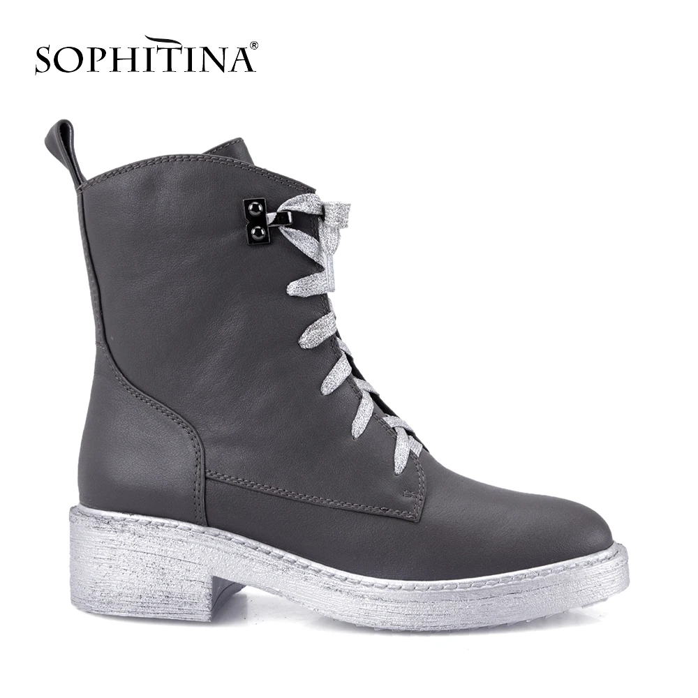 Véritable La M22 Main Bout À 2019 Femme Haute Chaussures Lacet Sophitina Noir gray De up En Gris Mode Black Rond Bottes Cuir Dame Confortable hdxQotsrCB