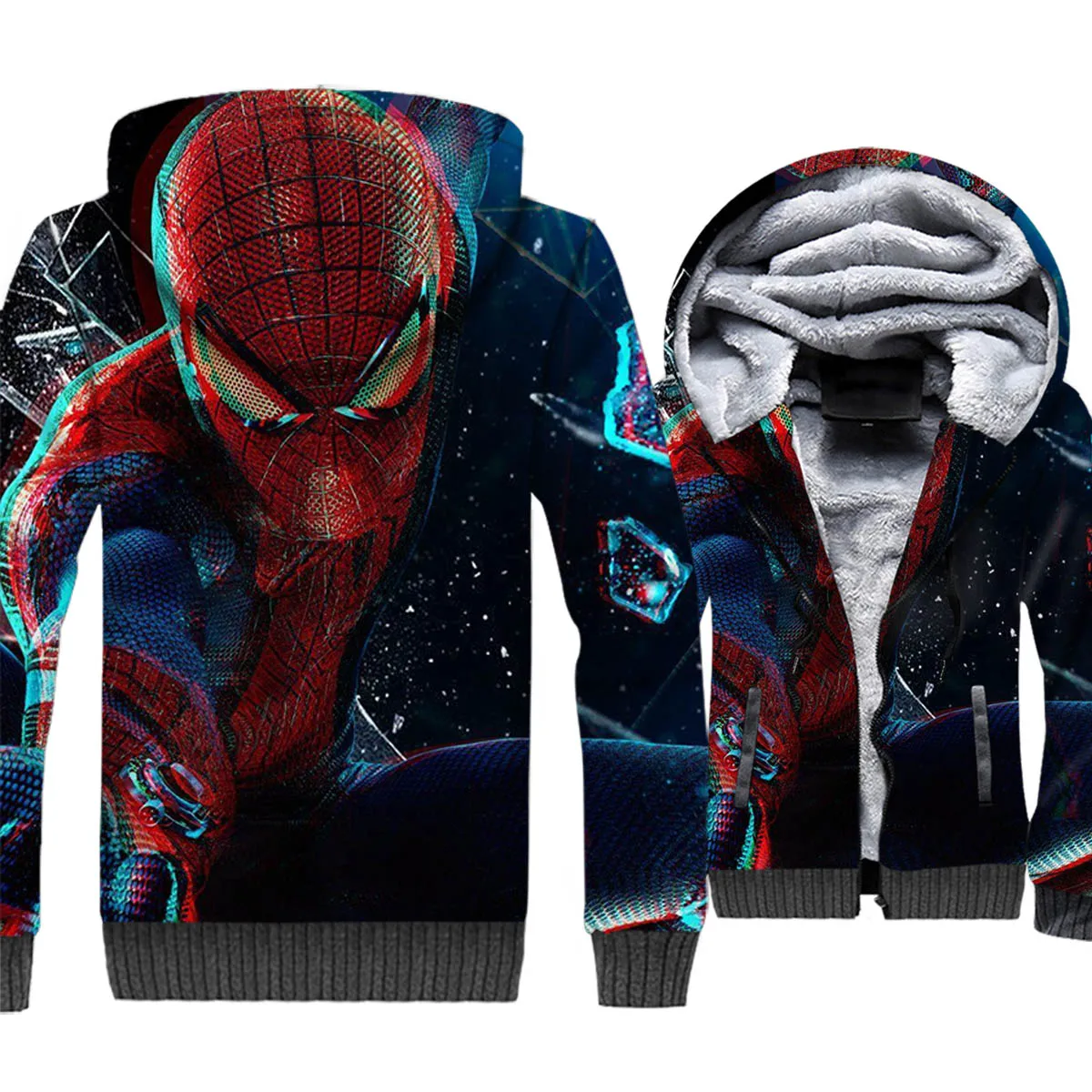 

Spiderman Jacket 3D Print Hoodie Men Hooded Sweatshirt Winter Thick Fleece Warm Zip up Coat Harajuku Sportswear