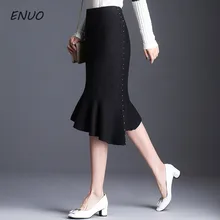 Новые фатиновые юбки женские, элегантные, обтягивающие до середины бедра вязаная юбка, юбка-пачка с асимметричным дизайном рюшами и тонкой шёлковой сеткой для заклепки Faldas Mujer Moda
