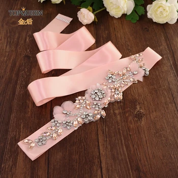 

TOPQUEEN S419-R wedding dress belt blush wedding belt rose gold flower wedding dress belt with flowers pink jeweled belt