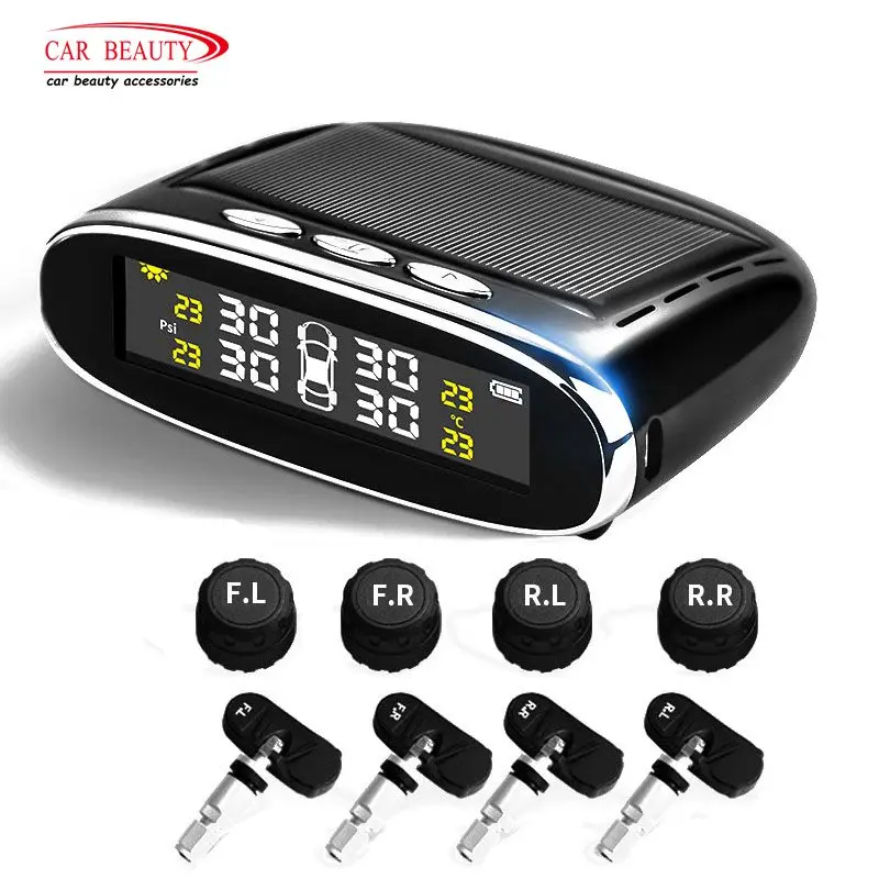 

Solar Power Smart Car Tire Pressure Alarm Test Electronic TPMS Tire Pressure Monitoring System with External/Internal Sensor