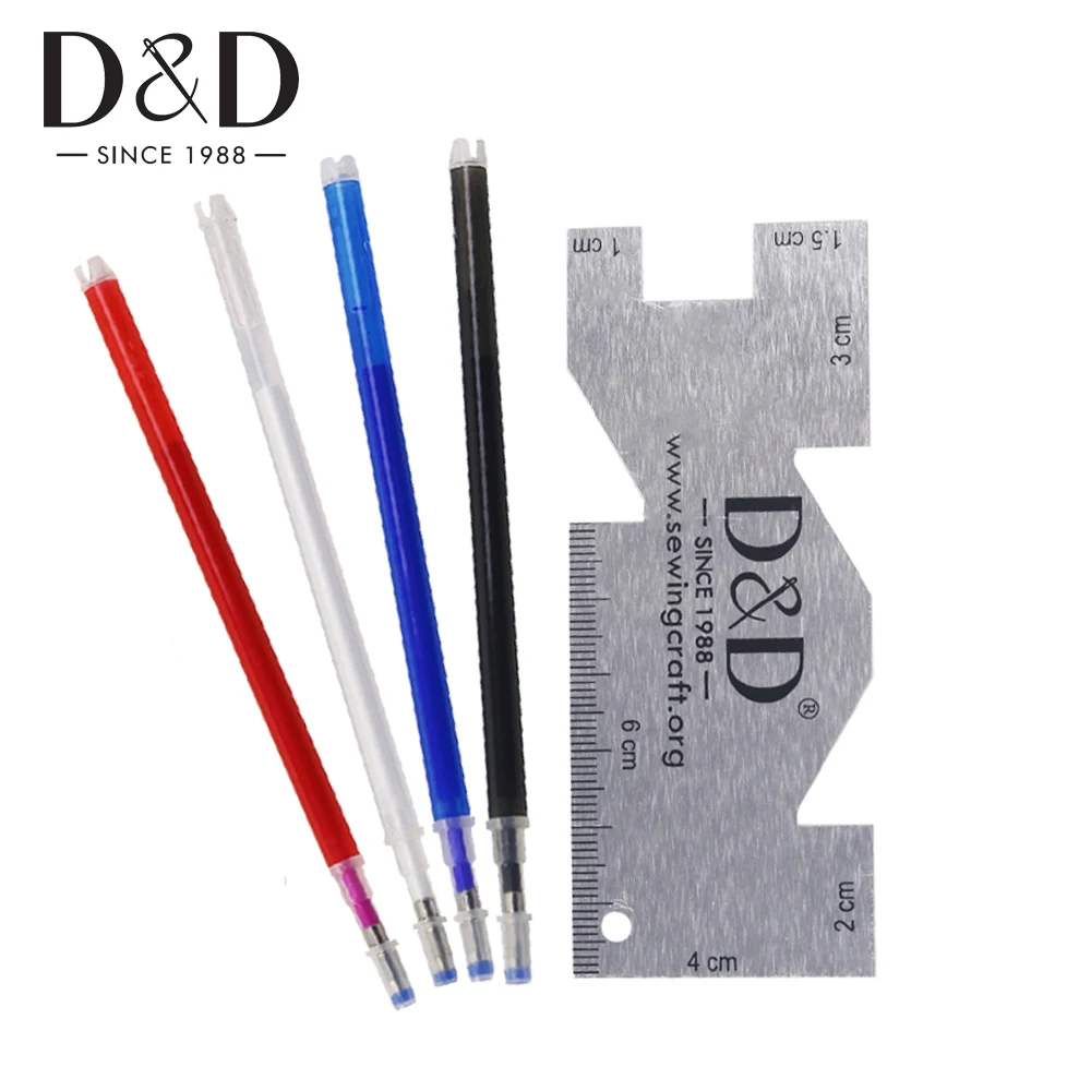 

Heat Erasable Refill Pens High Temperature Disappearing Fabric Marker Pen&Metal Sewing Measuring Gauge Quilting Rulers