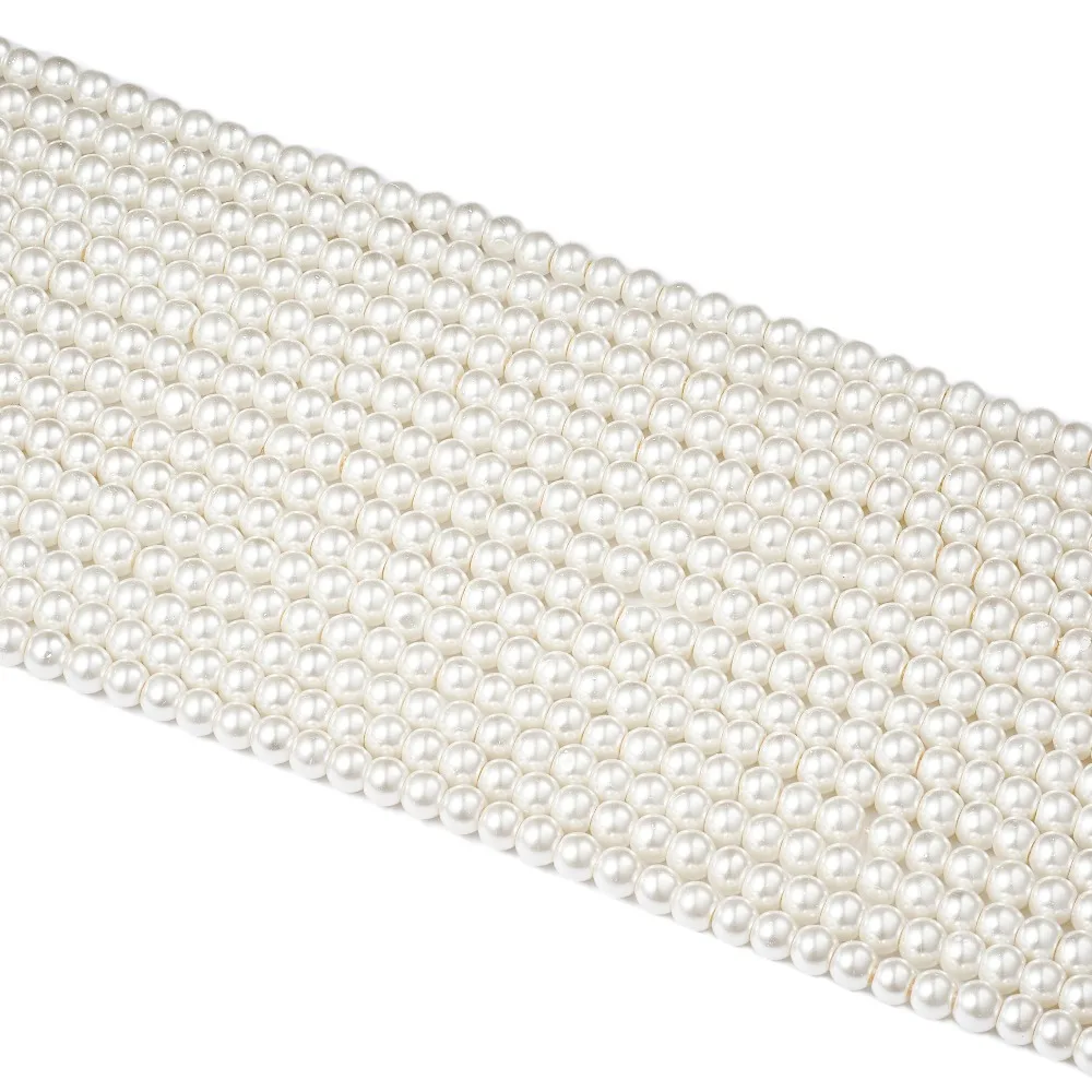 4mm 6mm Round Glass Pearl Beads Strands for Jewelry Making DIY Pearlized, hole: 1mm, about 140-216pcs/str