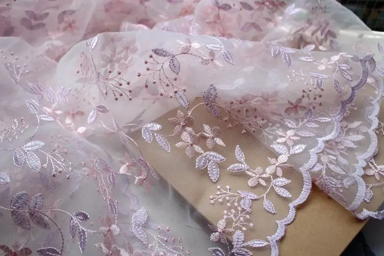 

1Yard 91*130cm Defect Special Pink Floral Green Leaf Pattern Net Embroidery Lace Fabric of DIY Webbing Dress Cloth Materials