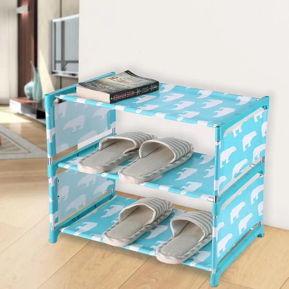 3 Tiers Non-woven Fabric Standing Shoe Rack DIY Shoes Shelf Cute Storage Shelf Home Organizer Wall Standing Cute Shoes Shelf