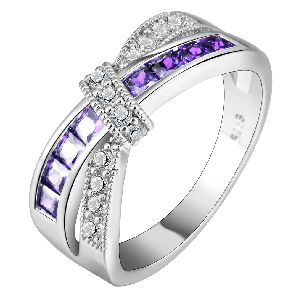 Hainon Cross Finger Ring for Lady Paved CZ Zircon Luxury Hot Princess Women Wedding Engagement Purple Pink Color Jewelry | Украшения и