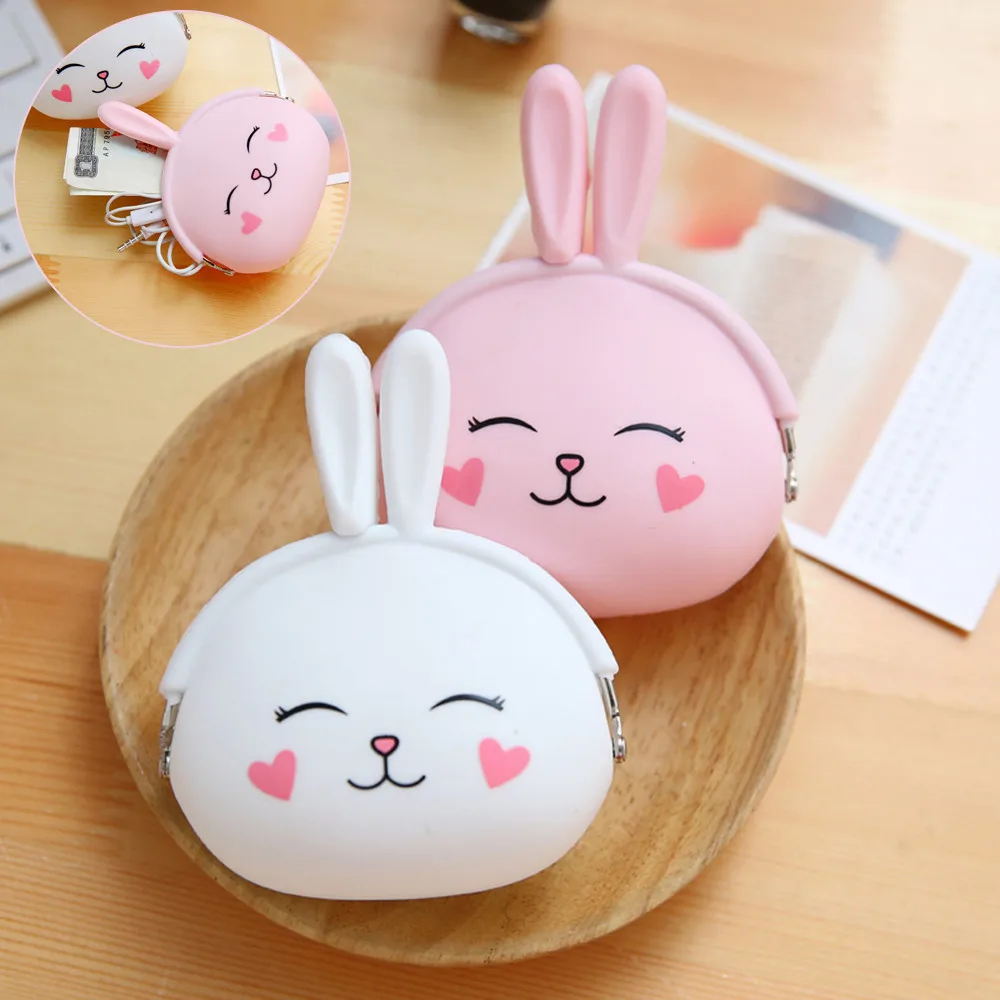 

Cute Bunny Rabbit Coin Bag Key Bag Women Girls Cartoon Zero Wallet Card Holder Long Ear Rabbit Silicone Coin Wallet Purse