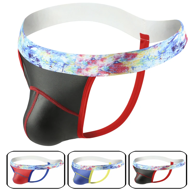 

M-XXL jockstrap sissy Sexy Gay Underwear Men Lingerie Faux Leather G-string Thongs Man T-panties U Convex Pouch Panties Cueca