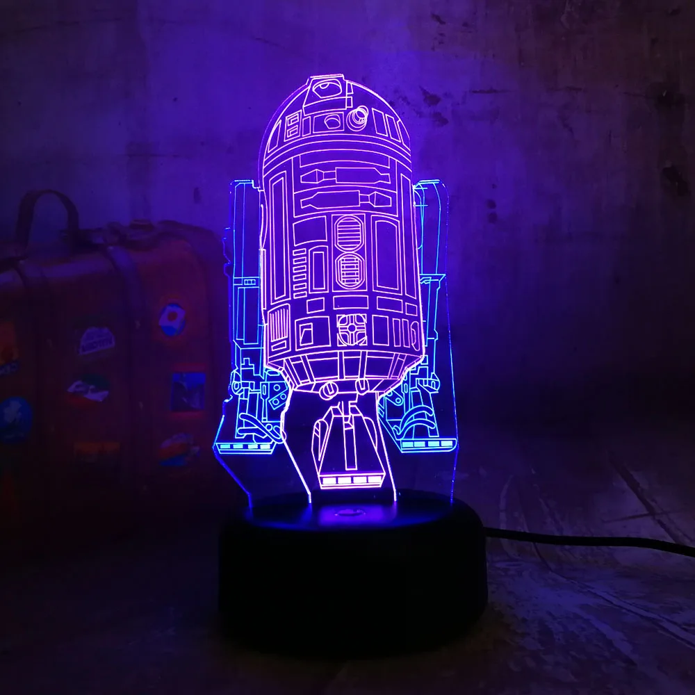 Star Wars R2D2 космический корабль 3D светодиодный гамма 7 смешанный двойной Цвет изменить блеск ночник детский день рождения Рождественский