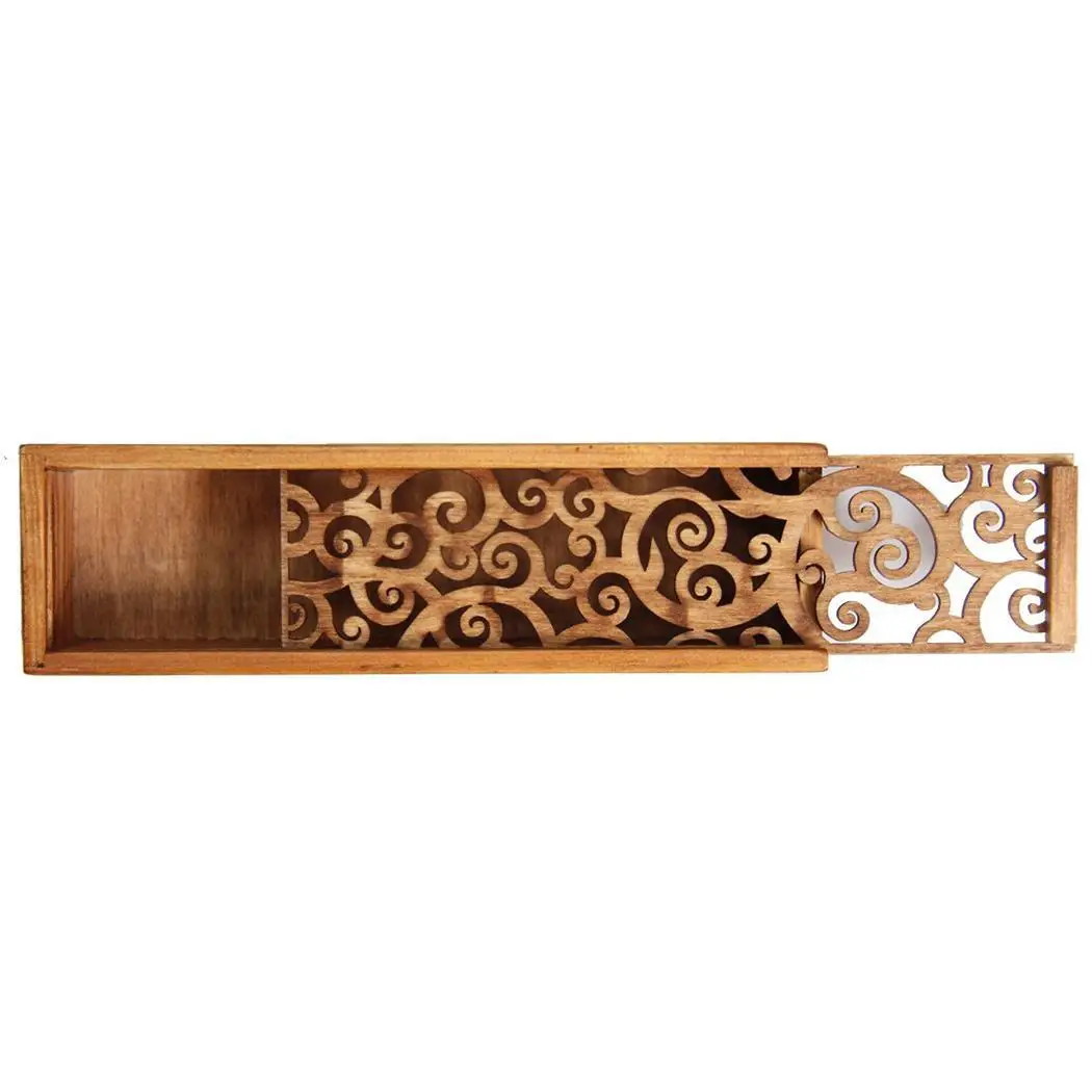 

New Students Rectangular Shape Wood Hollow Out Organize Wooden Pencil Pen Case