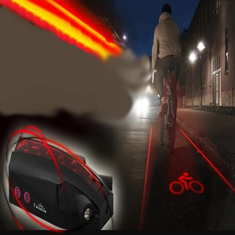 Горячая черный велосипедный велосипед Интеллектуальный лазер задний свет 5 светодиодный задний фонарь беспроводной тормозной фонарь