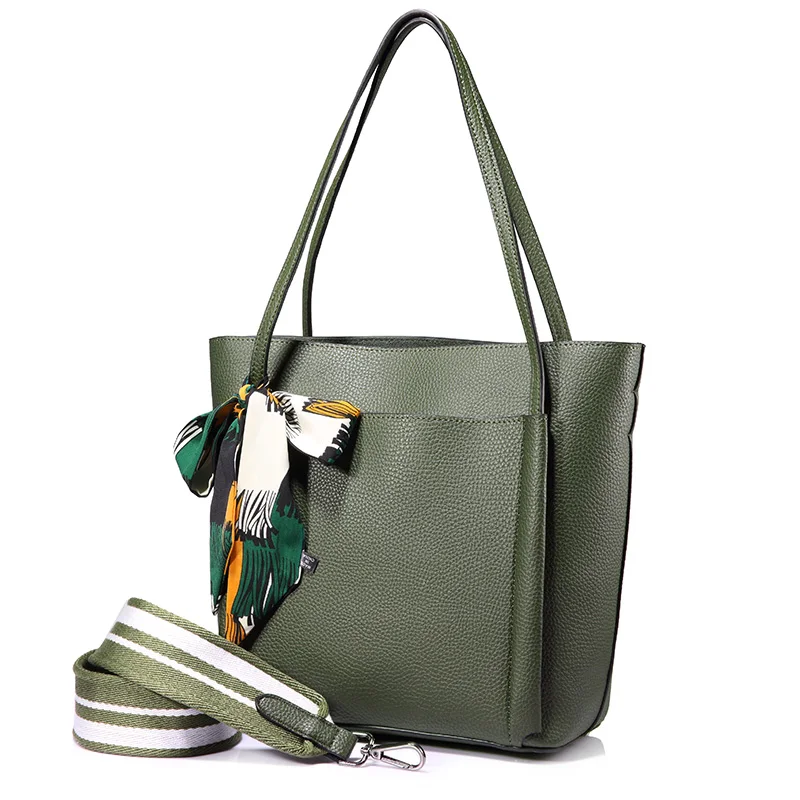Женские наплечные сумки большой ёмксти Lovevook, повседневная сумка из полиуретана с широким съемным плечевым ремнем,зелёные сумки через плечо со связанным шарфом для лета - Цвет: Dark Green