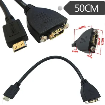

Gold Plated High Speed Mini HDMI Male to HDMI Female Extension Cable With Screw Panel Mount 0.5m
