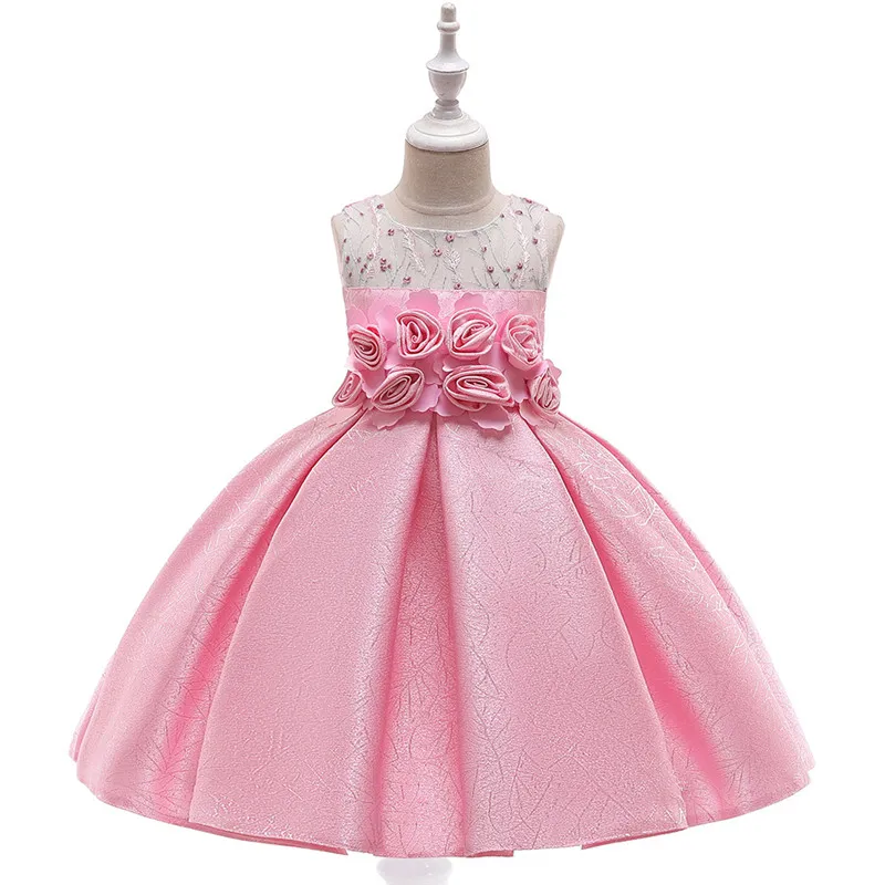 Милое элегантное платье принцессы с цветочным рисунком для маленьких девочек детское платье на свадьбу, день рождения детская одежда платье для детей от 3 до 10 лет - Цвет: Pink