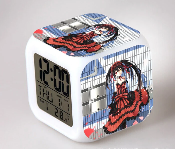 

Anime Date A Live Action Figures Digital Alarm Clock 7 Colors Saat Catsuit Shidou Yatogami Tohka Automatically Led Light Up Toys