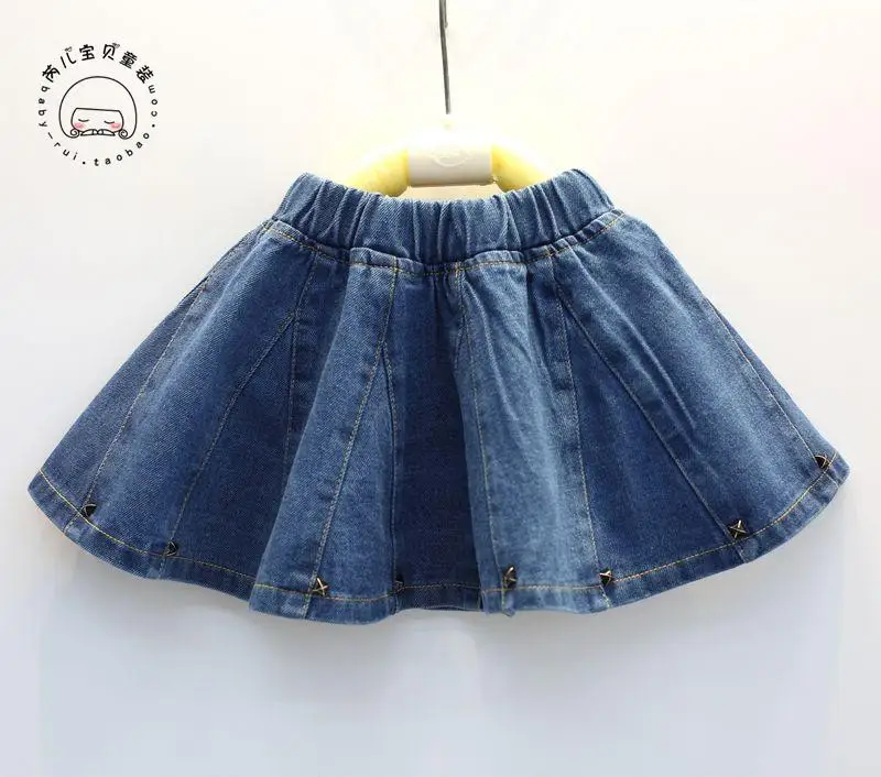 Algodão da Menina das Crianças Saias para a Primavera Roupa dos Miúdos Denim Verão Frisado Calça Jeans Saias Meninas 2 High Quality Mamãe e Bebê