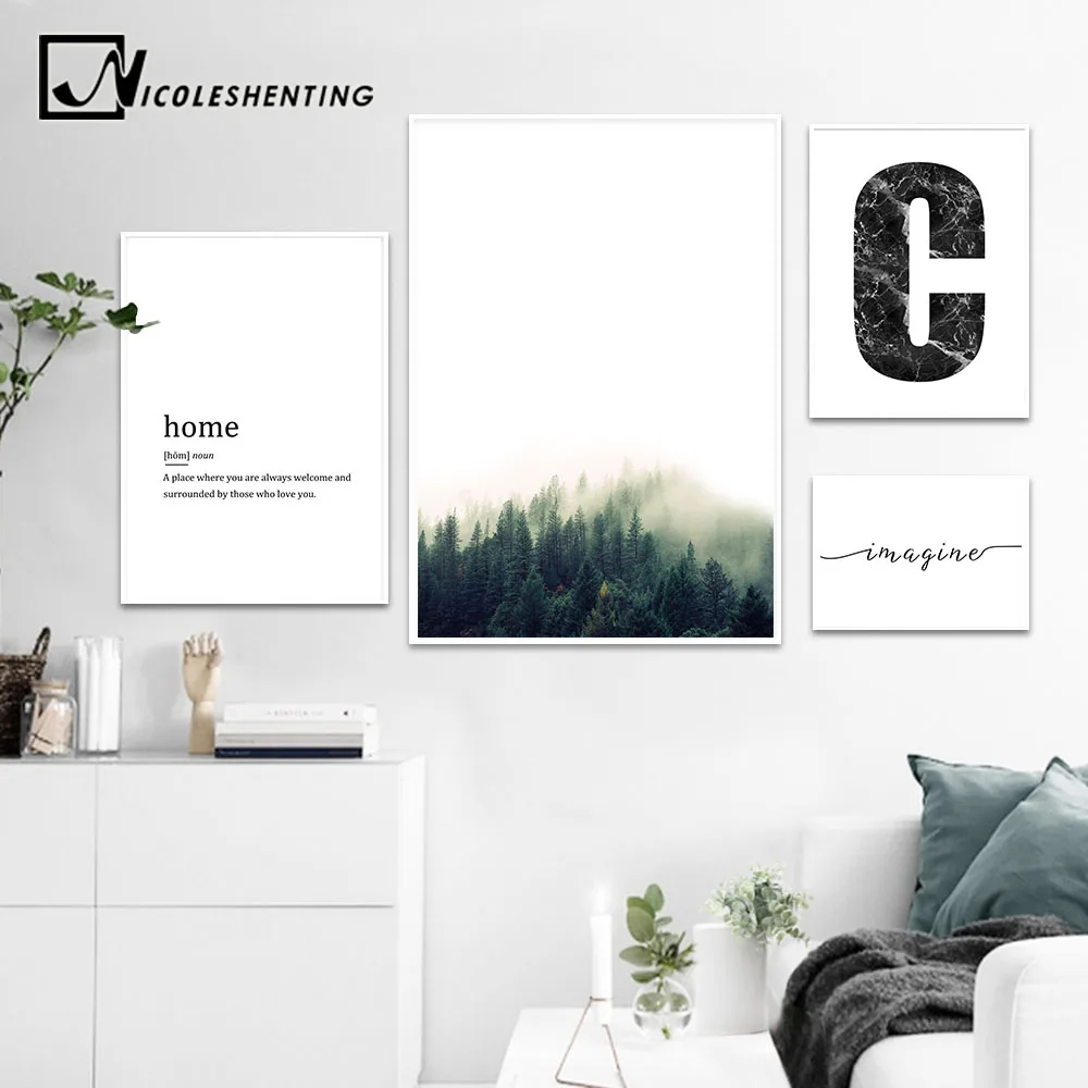 

NICOLESHENTING Forest Canvas Posters Prints Nordic Style Simple Quote Wall Art Landscape Painting Decorative Picture Home Decor
