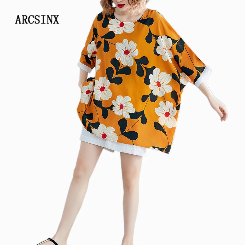 

ARCSINX Oversized T-Shirt Women 10XL 9XL 8XL 7XL 6XL 5XL Summer Batwing Sleeve Women's T-Shirt Chic Floral T-Shirts For Women