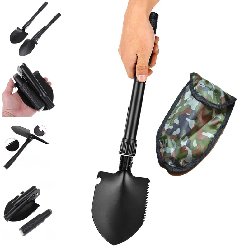 Hot sale Multi-function Portable Folding Camping Shovel Survival Spade Trowel Dibble Pick Emergency Garden Outdoor Tool(black