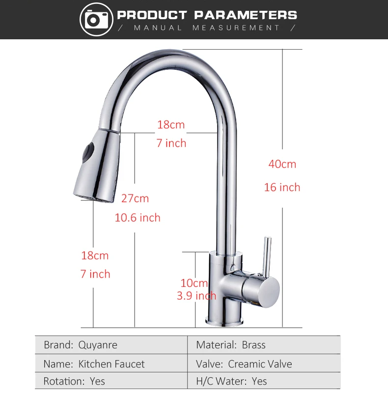 Quyanre RU отгрузки хром Никель вытащить Кухня кран с 2-way опрыскиватель 360 Вращение одной ручкой, смеситель для раковины кран