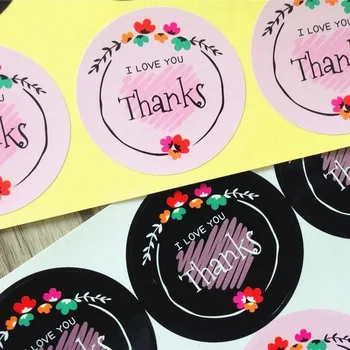

80pcs/lot Black & Pink Flower Thanks I LOVE YOU Adhesive Kraft Seal Sticker for Baking Round Gift Label Stickers Funny DIY Work