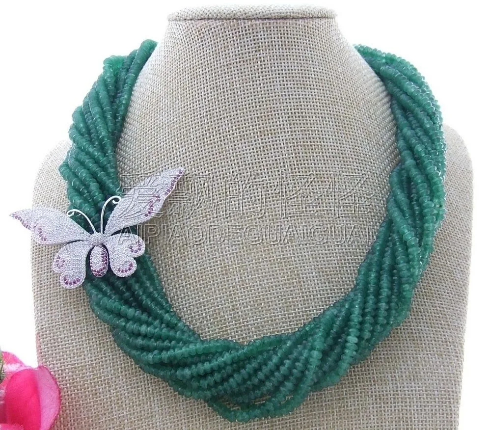

Women's 20" 13 Stands Green CZ Pendant Necklace