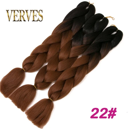 P18/22 VERVES, Омбре, плетение волос, 100 г/шт., 24 дюйма, 1 шт., синтетический, три, два тона, тепловое волокно, вязанное крючком, огромные косы, наращивание волос - Цвет: P18/22