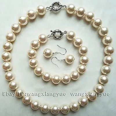 

12mm South Sea Shell Pearl Necklace bracelet Earrings Set AAA Grade>>18K gold plated watch wholesale Quartz stone CZ crystal