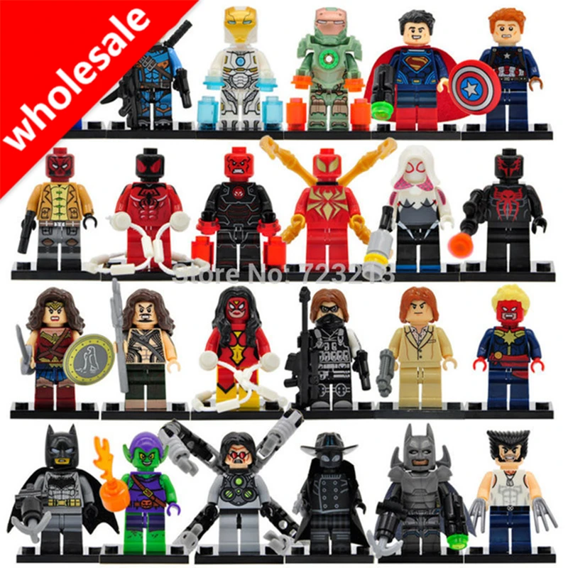 

Wholesale 20pcs Same Hero Iron Spider Man Gwen Woman Figure Lex Luthor MK37 Mystique Green Goblin Building Blocks Models Toys