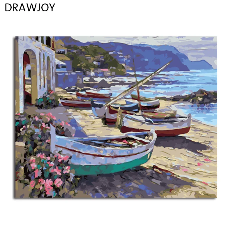 

DRAWJOY Framed Home Decor Picture Painting By Numbers Seascape DIY Canvas Oil Painting Wall Art For Living Room Picture