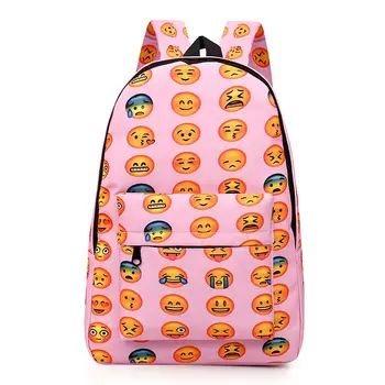 Women Emoji Backpack Rucksack Girl Canvas School Bag Travel Laptop Bag Cartoon Satchel