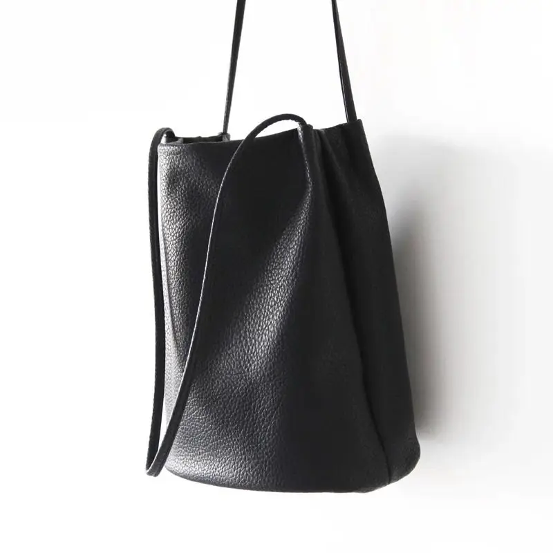 

XIAOYAN new women's bucket casual style of lichee tatoo high-capacity sewing thread retro pure color shoulder bag
